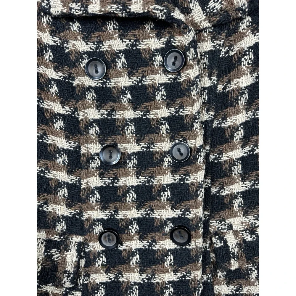 Old Navy Vintage Wool Blend Plaid Pea Coat Womens Medium Brown Double Breasted